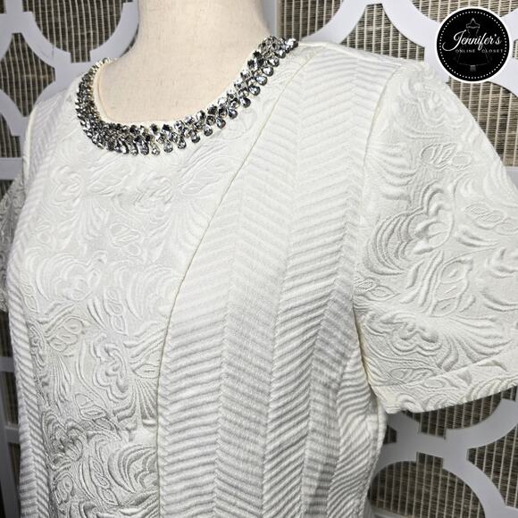 Rhyme Los Angeles Cream Floral & Herringbone Rhinestone Embellished Blouse M - Picture 2 of 16